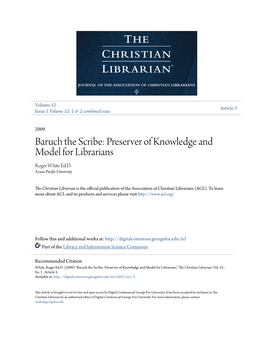 Baruch the Scribe: Preserver of Knowledge and Model for Librarians Roger White Ed.D