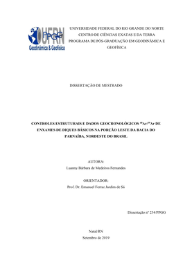 Universidade Federal Do Rio Grande Do Norte Centro De Ciências Exatas E Da Terra Programa De Pós-Graduação Em Geodinâmica E Geofísica