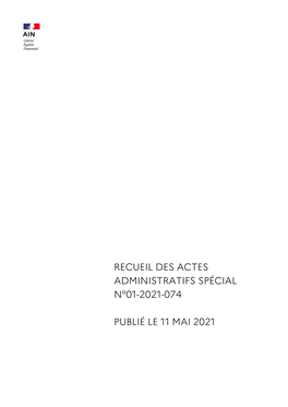 Recueil Des Actes Administratifs Spécial N°01-2021-074