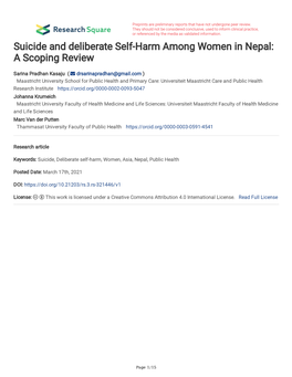 Suicide and Deliberate Self-Harm Among Women in Nepal: a Scoping Review