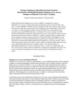 Panton-Valentine Leukocidin Exotoxin Found in Intermediate Methicillin Resistant Staphylococcus Aureus Samples on Belmont University’S Campus