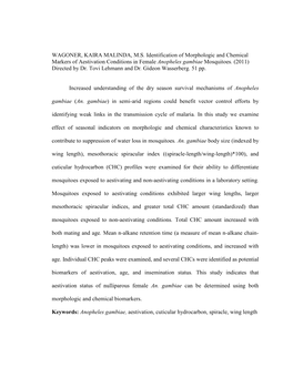 WAGONER, KAIRA MALINDA, M.S. Identification of Morphologic And