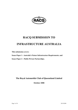 Submission to Infrastructure Australia and Believes That the National Network Links in Queensland Need to Be Upgraded to Four-Star Ausrap Status