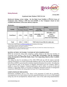 Rating Rationale 22 Jan 2021 Goodwatts Solar Modasa 2 MW Pvt Ltd