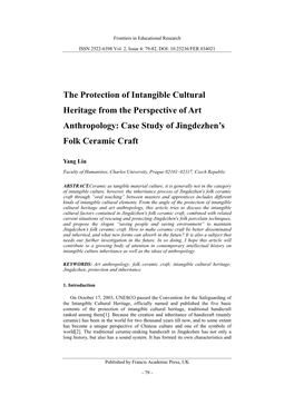 The Protection of Intangible Cultural Heritage from the Perspective of Art Anthropology: Case Study of Jingdezhen’S Folk Ceramic Craft