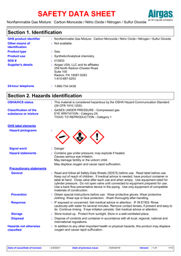 Section 2. Hazards Identification OSHA/HCS Status : This Material Is Considered Hazardous by the OSHA Hazard Communication Standard (29 CFR 1910.1200)