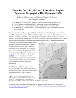 Deep-Sea Coral Taxa in the U.S. Northeast Region: Depth and Geographical Distribution (V