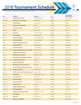 *Schedule As of December 13, 2017 and Subject to Change Denotes Major Championship