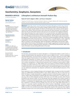 Lithospheric Architecture Beneath Hudson Bay 10.1002/2015GC005845 Robert W
