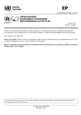 UNITED NATIONS ENVIRONMENT PROGRAMME MEDITERRANEAN ACTION PLAN 19 Avril 2017 Original : English