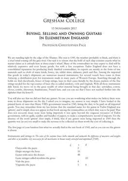 Buying, Selling and Owning Guitars in Elizabethan England