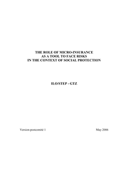 The Role of Micro-Insurance As a Tool to Face Risks in the Context of Social Protection