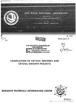 Compilation of Crystal Growers and Crystal Growth Projects Research Materials Information Center