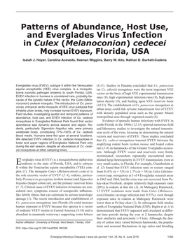 Patterns of Abundance, Host Use, and Everglades Virus Infection in Culex (Melanoconion) Cedecei Mosquitoes, Florida, USA Isaiah J