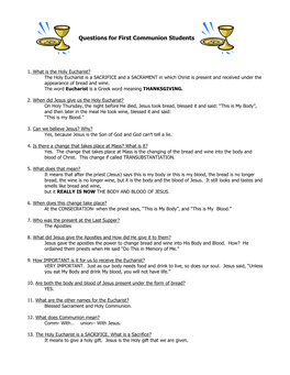 Questions for First Communion Students