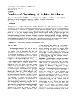 Review Prevalence and Chemotherapy of Lice Infestation in Bovines