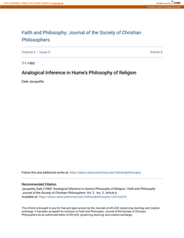 Analogical Inference in Hume's Philosophy of Religion