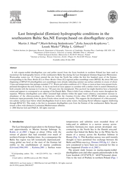 (Eemian) Hydrographic Conditions in the Southeastern Baltic Sea, NE