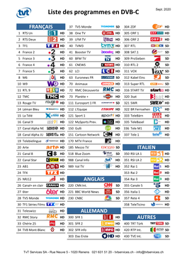 Liste Des Programmes En DVB-C Sept