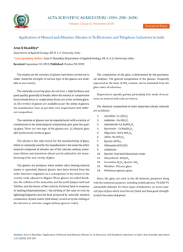 Application of Mineral and Allumino Silicates in Te Electronic and Telephone Industries in India