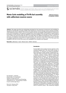 Monte Carlo Modelling of Th-Pb Fuel Assembly with Californium Neutron Source 89