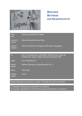 Riessler/Wilbur: Documenting the Endangered Kola Saami Languages