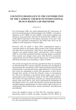 Cognitive Dissonance in the Contribution of the Catholic Church to International Human Rights Law Discourse