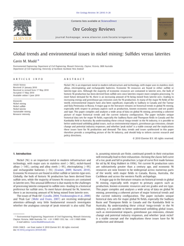 Global Trends and Environmental Issues in Nickel Mining: Sulﬁdes Versus Laterites