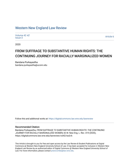 From Suffrage to Substantive Human Rights: the Continuing Journey for Racially Marginalized Women