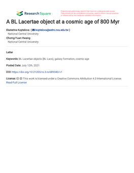 A BL Lacertae Object at a Cosmic Age of 800 Myr