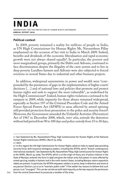 Political Context in 2009, Poverty Remained a Reality for Millions of People in India, As UN High Commissioner for Human Rights Ms