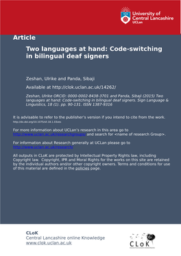 1 Two Languages at Hand – Code-Switching in Bilingual Deaf