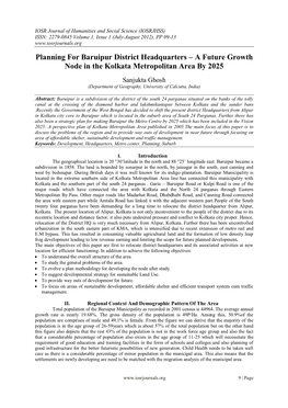 Planning for Baruipur District Headquarters – a Future Growth Node in the Kolkata Metropolitan Area by 2025