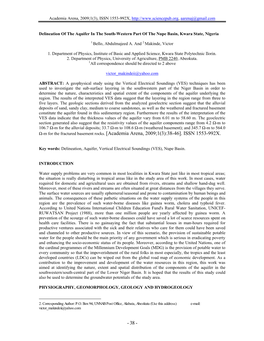 Delineation of the Aquifer in the South-Western Part of the Nupe Basin, Kwara State, Nigeria