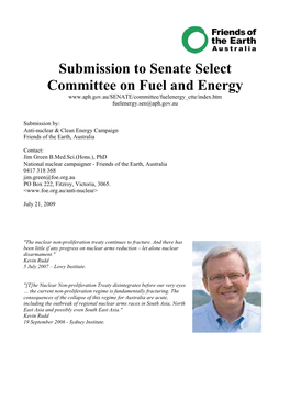 Submission: Senate Select Committee on Fuel and Energy