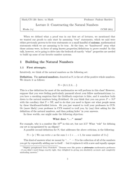 Lecture 3: Constructing the Natural Numbers 1 Building