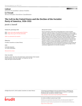 The Left in the United States and the Decline of the Socialist Party of America, 1934–1935 Jacob A