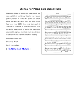 Shirley for Piano Solo Sheet Music