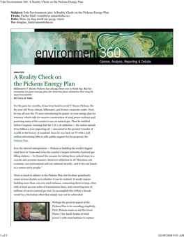 Yale Environment 360: a Reality Check on the Pickens Energy Plan