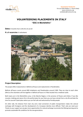 VOLUNTEERING PLACEMENTS in ITALY “ESC in Montefeltro”