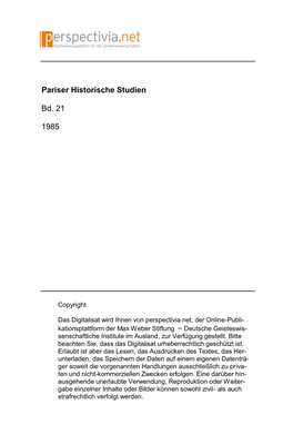 Pariser Historische Studien Bd. 21 1985