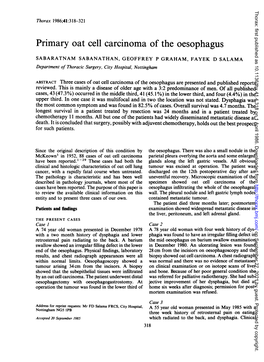 Primary Oat Cell Carcinoma Ofthe Oesophagus