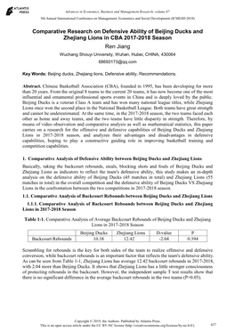 Comparative Research on Defensive Ability of Beijing Ducks And