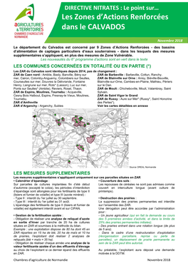 DIRECTIVE NITRATES : Le Point Sur… Les Zones D’Actions Renforcées Dans Le CALVADOS