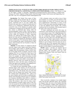 Timing of Fluvial Activity in the Xanthe Terra Region of Mars: Implications for Hypanis Delta, a Potential Landing Site for Mars2020