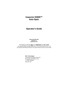 Inspector D4000™ Auto Optic Operator's Guide