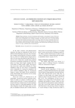 Epicoccum Sp., an Emerging Source of Unique Bioactive Metabolites