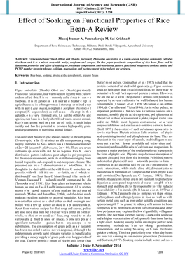 Effect of Soaking on Functional Properties of Rice Bean-A Review