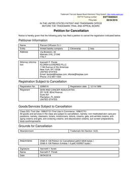 Petition for Cancellation Petitioner Information Registration Subject to Cancellation Goods/Services Subject to Cancellation