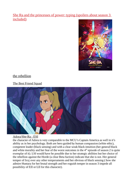 She Ra and the Princesses of Power: Typing (Spoilers About Season 3 Included)